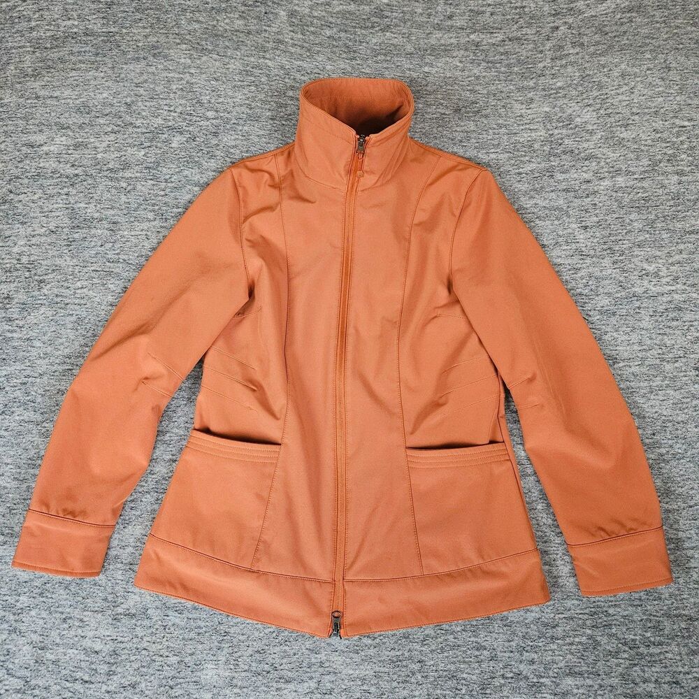 Fjall Orange Brown Lined Full Zip Pockets Jacket Sz M Stretch Soft Shell Fleece